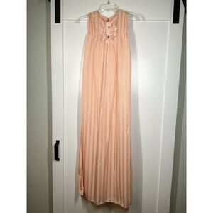 vintage 1960s nylon babydoll nightgown Lingerie Size Medium Long Striped Coral